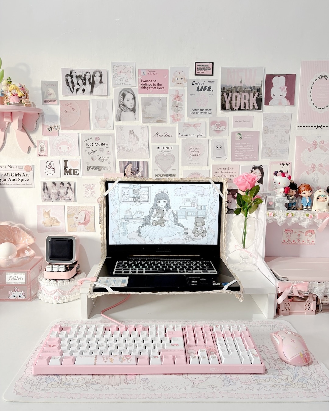 coquette study desk pink